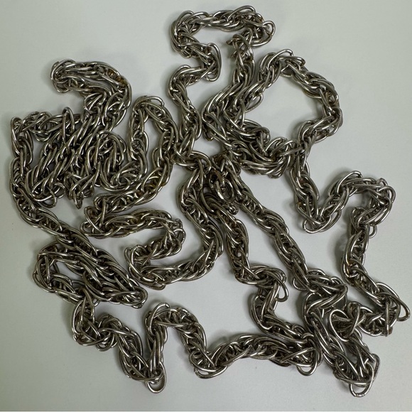 Silver Tone 52” Rope Chain Chunky Thick Necklace with Spring Rings Clasp - Picture 9 of 10